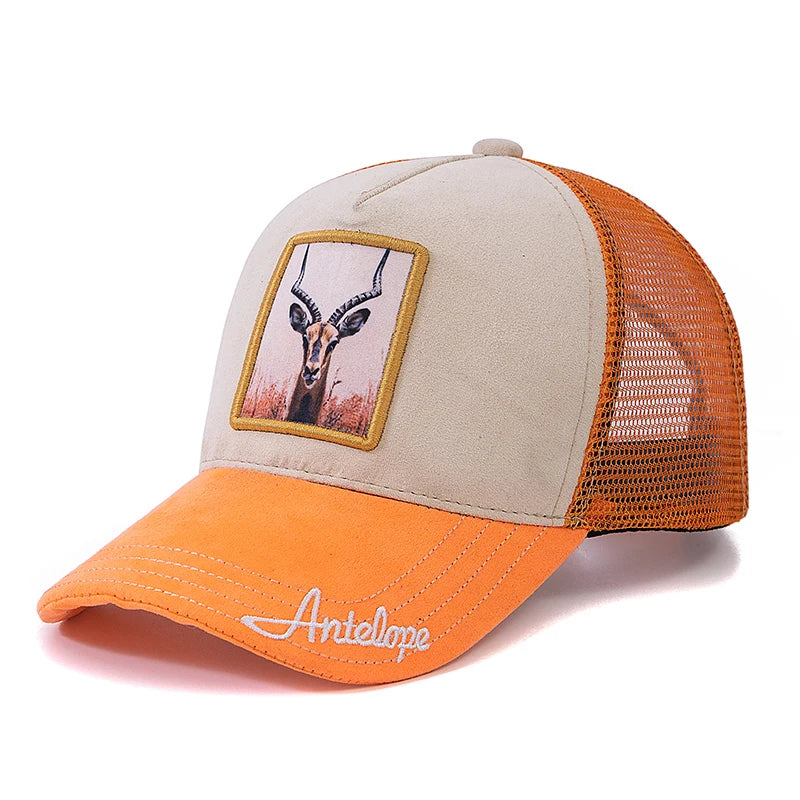 Mesh Cap Lion Pattern Patch Design Suede Hat Animal Baseball Cap