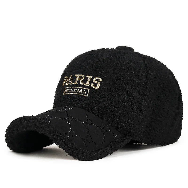 Women's Fleece Baseball Cap Korean Style Curved Brim Hat  Keep Warm and Stylish Cap for Fall and Winter