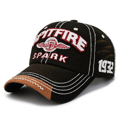 Vintage Embroidered Letter Washed Cotton Baseball Cap