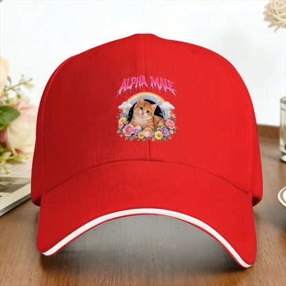 Alpha Male Funny Kitten Rainbow Floral Hilarious Cat Meme Cat Lovers Baseball Cap