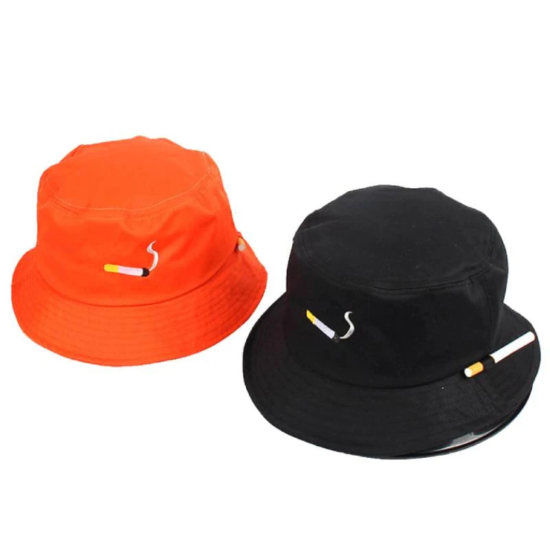 Unisex Cigarette Embroidery Personality Two-Sided Bucket Hats