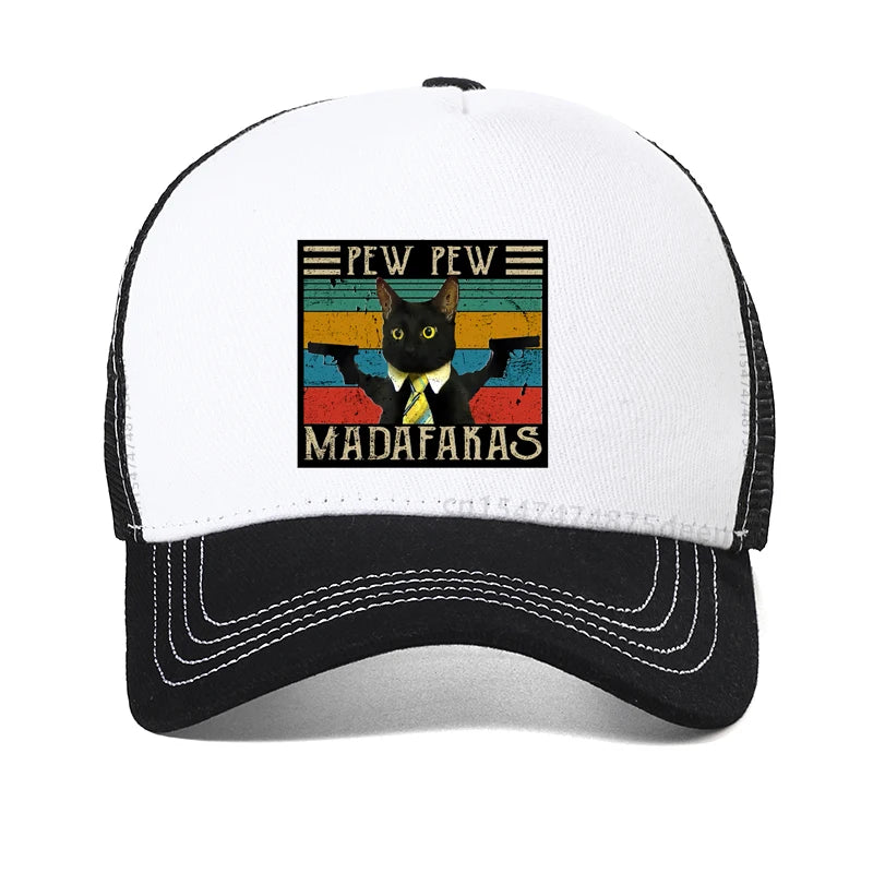 Funny Cat Pew Pew Madafakas Print Baseball Cap