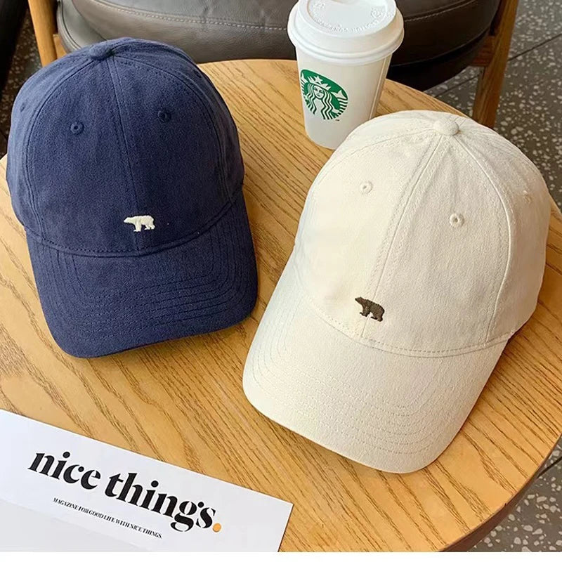 Summer Versatile Polar Bear Embroidered Baseball Cap With Large Brim For A Small Face