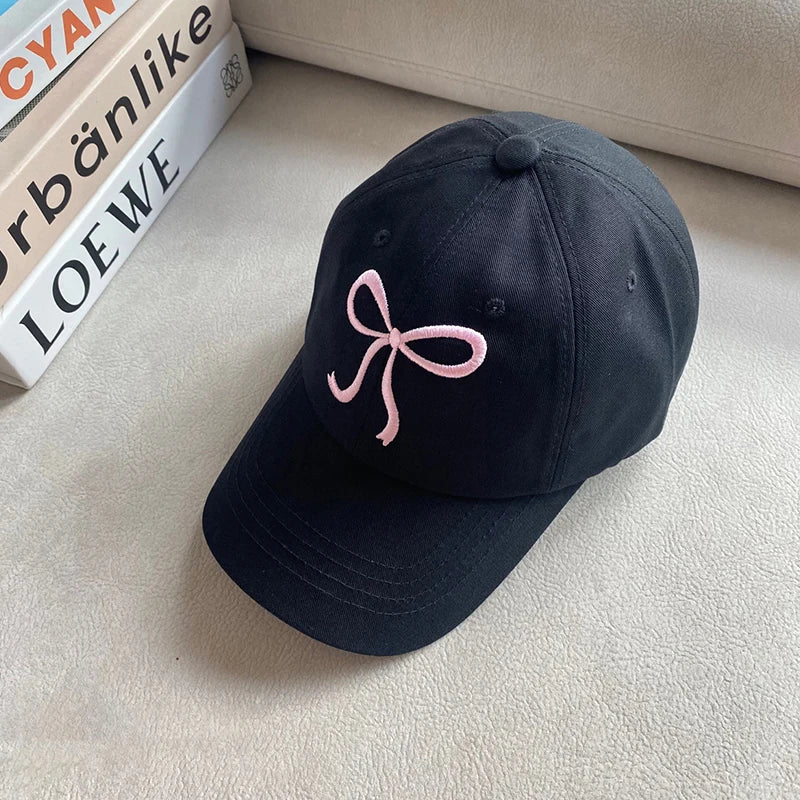 Korean Bow Baseball Cap Women Y2K Pink Bows Embroidered