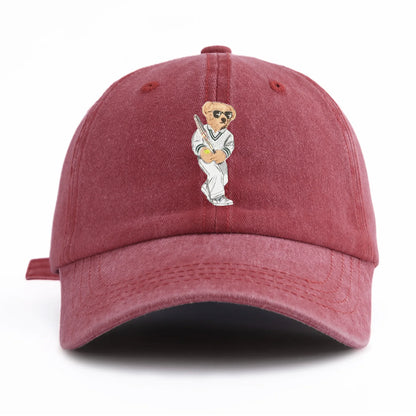 Baseball Bear Print Washed Baseball Cap