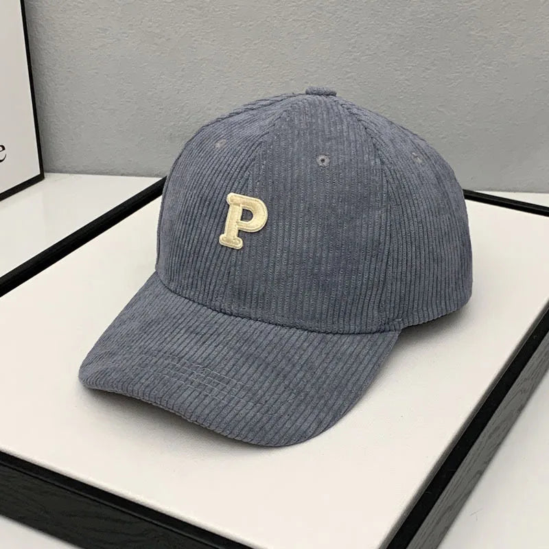 Autumn And Winter Warm Corduroy Baseball Cap With Letter Stickers