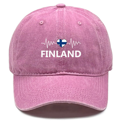 Heart-shaped  Finland Flag Snapback Baseball Cap Distressed Strap
