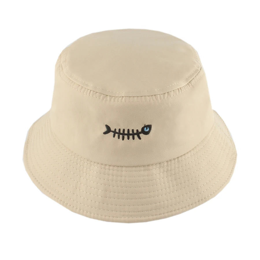 Fashion Street Hip Hop Bucket Hat Women Men Summer Fish Bone Embroidered