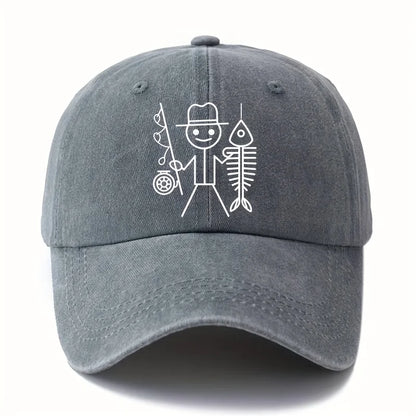 Printed Cartoon Man Fishing Baseball Cap