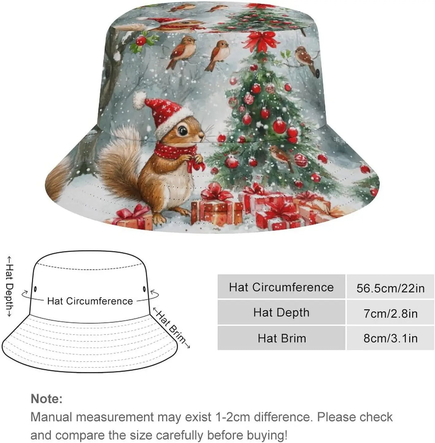 Bucket Hats Merry Christmas Squirrel Unisex Bucket Hat Beach