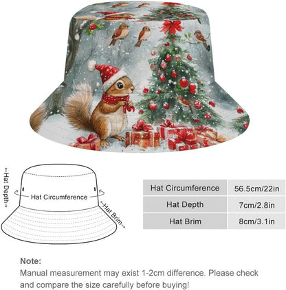 Bucket Hats Merry Christmas Squirrel Unisex Bucket Hat Beach