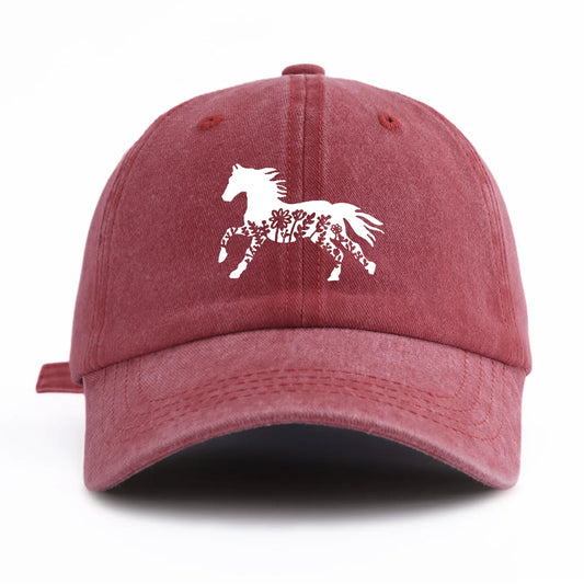 Pinting Horse Print Washed Baseball Cap For Adults