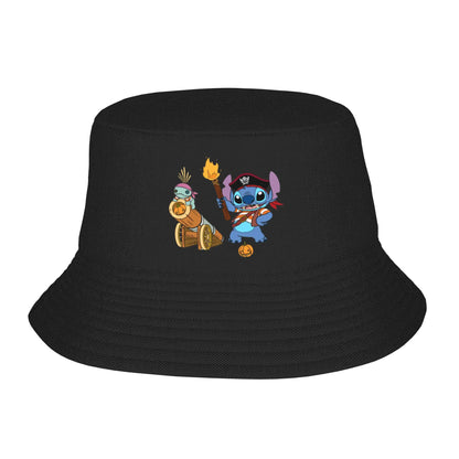 Men Bucket Hat Cartoon Lilo Stitch Picnic Headwear Foldable Outdoor