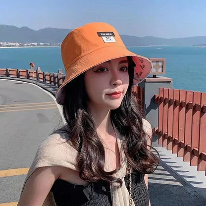 Double-Sided Wear Women Bucket Hat Korean Fashion Letter Print Fisherman Hats For Girl