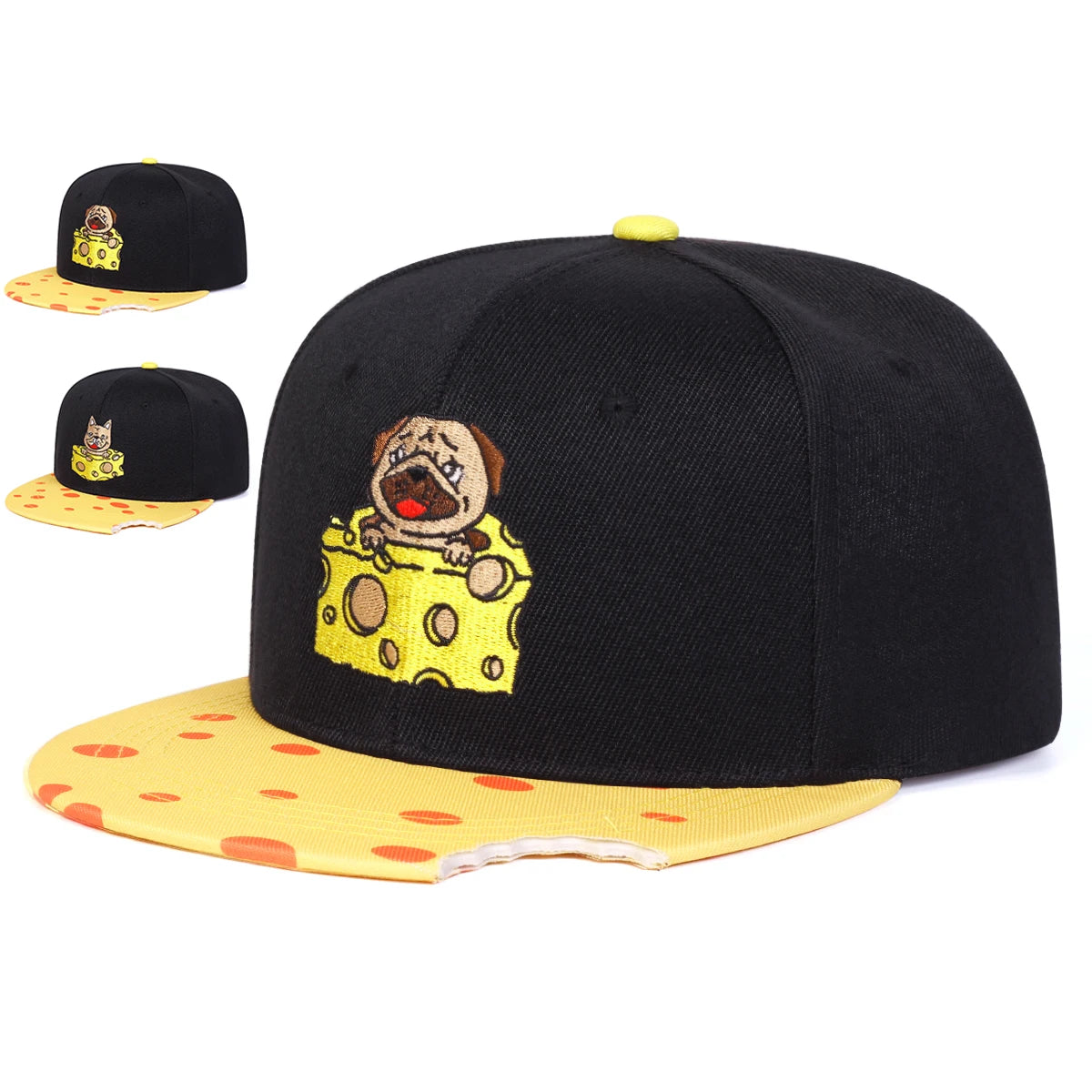 Unisex Cheese Pug Embroidery Hip-hop Hats Baseball Caps Sunscreen Hat Sports Cap Snapback Caps