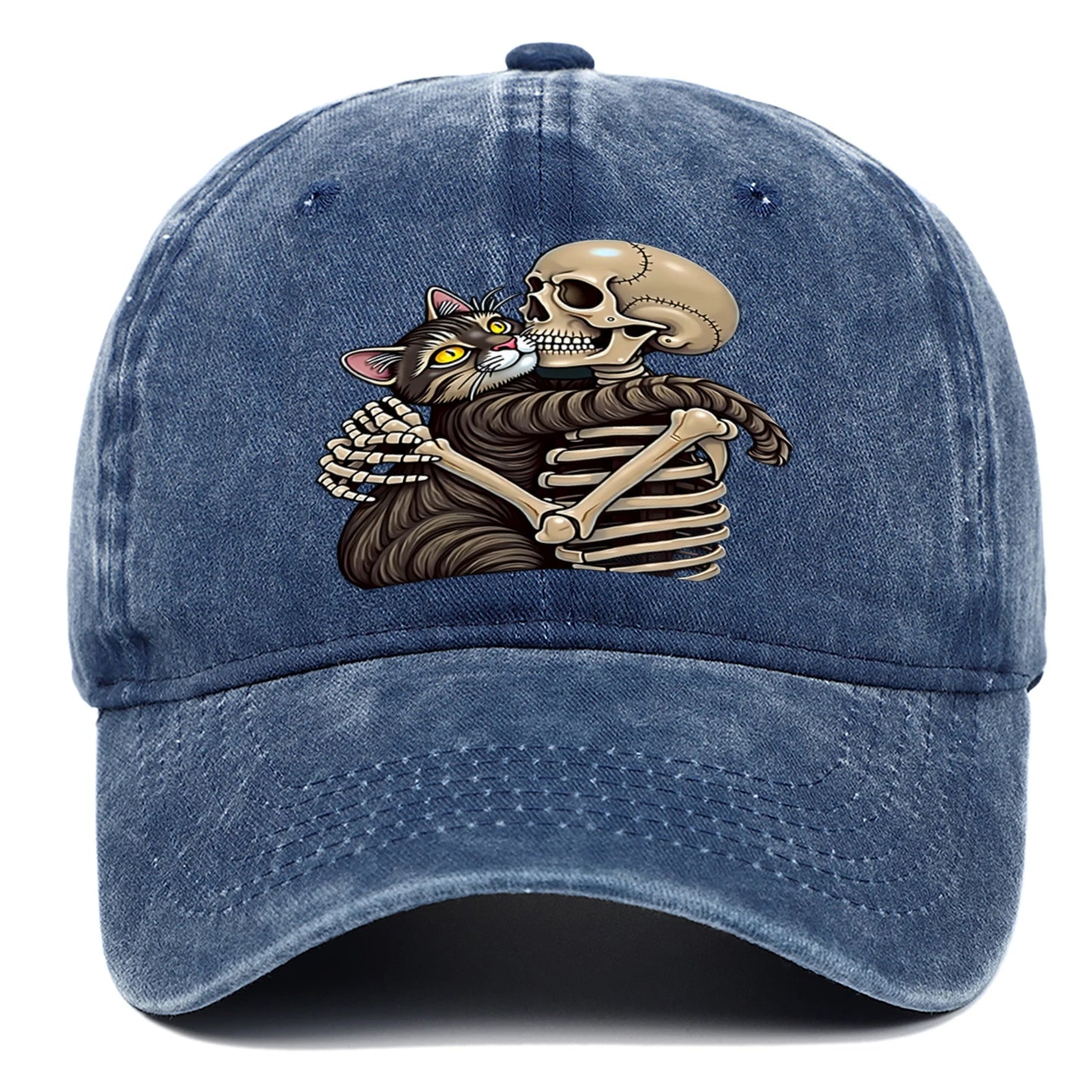 Cat And Skeleton Printed Baseball Hat For Men And Women