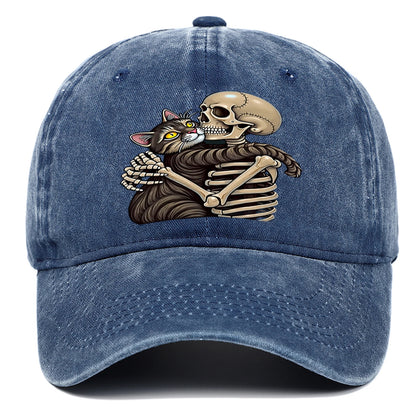 Cat And Skeleton Printed Baseball Hat For Men And Women