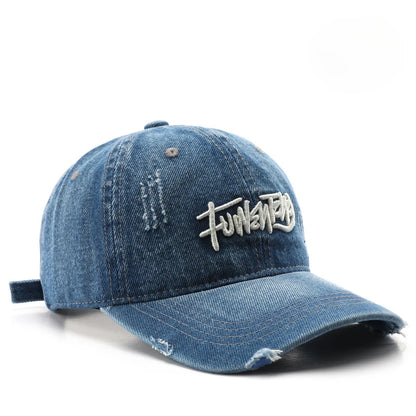 Japanese Retro Washed Denim Letter Embroidered Cap Outdoor Sports Men Baseball Cap