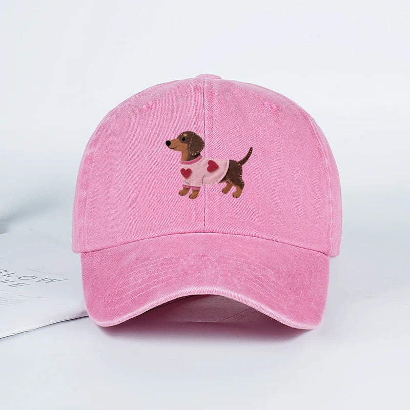 Cute Dachshund In Pink Heart Sweater Print Baseball Cap