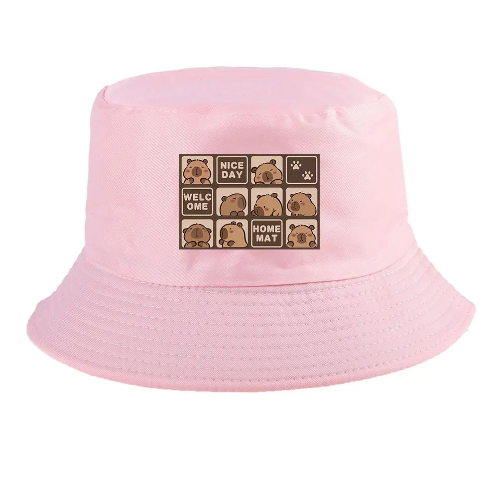 Summer Spring Ladies Cotton Korean Casual Outdoor Sunprotection Capybara Bucket Hat For Men Women