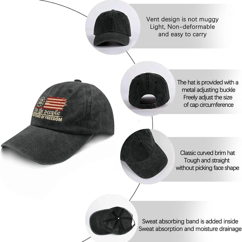 Retro Washed Printted U.S. 250th Anniversary 250 Years Freedoms 1776-2026 Baseball Hats