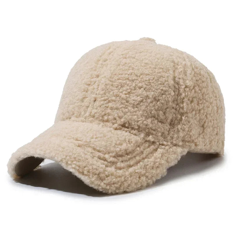 Big Head Solid Artificial Lamb Wool Baseball Cap Women Men