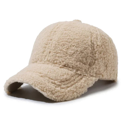 Big Head Solid Artificial Lamb Wool Baseball Cap Women Men