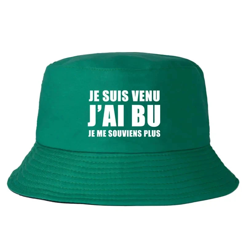 Trendy Je Suis Venu J'ai Bu Je Me Souviens Plus Print Reversible Bucket Hat