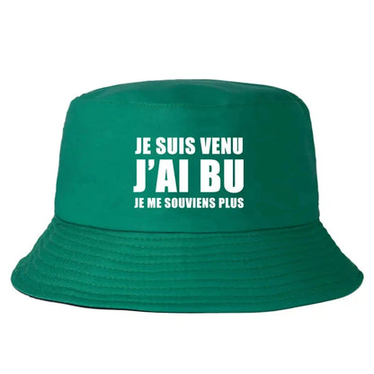 Trendy Je Suis Venu J'ai Bu Je Me Souviens Plus Print Reversible Bucket Hat
