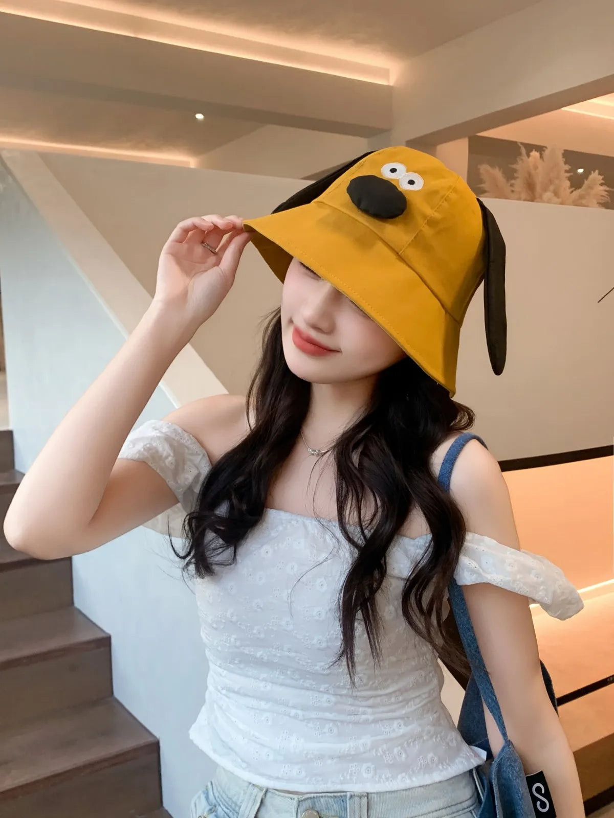 Spring Summer Bucket Hat For Women Men Cute Dog Ear Bear Nose Cartoon