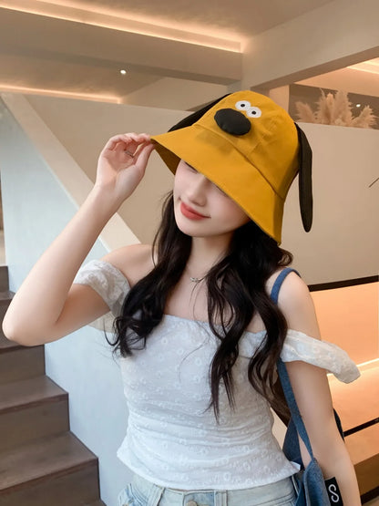 Spring Summer Bucket Hat For Women Men Cute Dog Ear Bear Nose Cartoon
