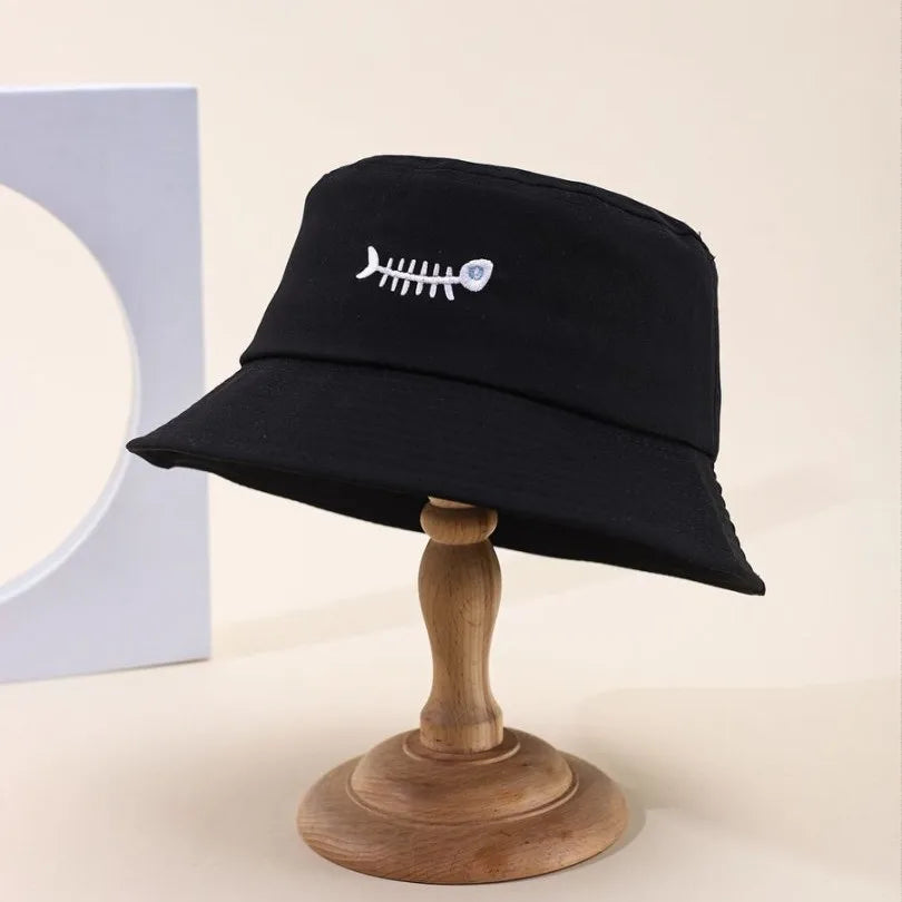 Bucket Hats Embroidery Fishbone Pattern Fisherman Cap Candy Colors Hat For Women Men