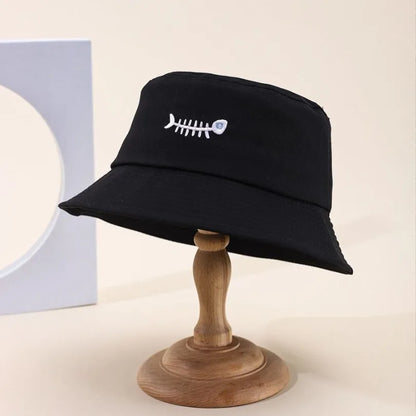 Bucket Hats Embroidery Fishbone Pattern Fisherman Cap Candy Colors Hat For Women Men