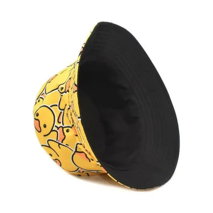 Double Sided Yellow Duck Bucket Hat Yellow Duck Pattern Trendy Design Summer Equipment Hat
