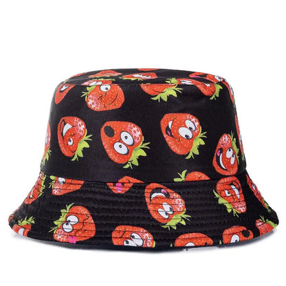 Unisex Bucket Cap Fruit Printing Hats Summer Double-sided Wear Man Women