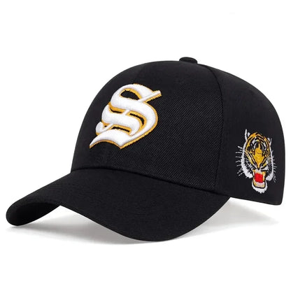 Unisex S Letter Side Tiger Embroidery Baseball Caps