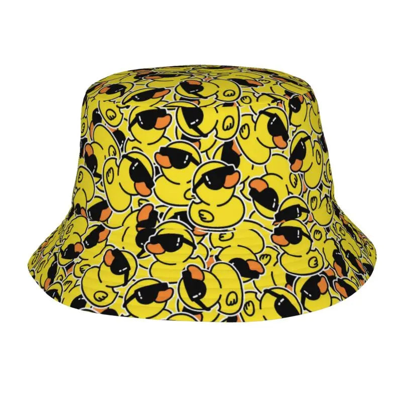Rubber Cartoon Ducks Print Bucket Hats Cute Yellow Ducks