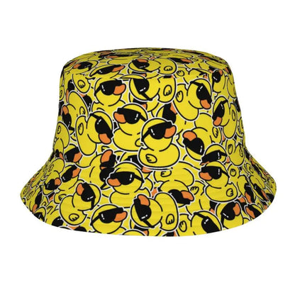 Rubber Cartoon Ducks Print Bucket Hats Cute Yellow Ducks
