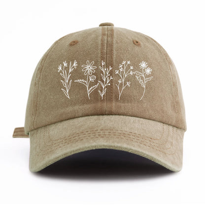Flowers Print Washed Baseball Cap for Adults