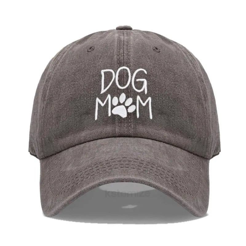 Vintage Washed Cotton DoG MOM Embroidery Baseball Cap For Men Women