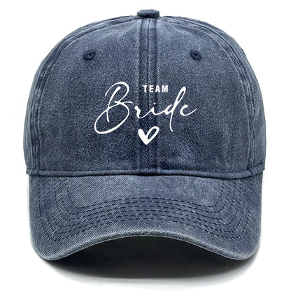 Washed Distressed Snapback Text Team Bride Printed Baseball Hat