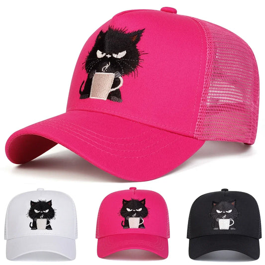 Unisex Black Cat Embroidery Baseball Caps