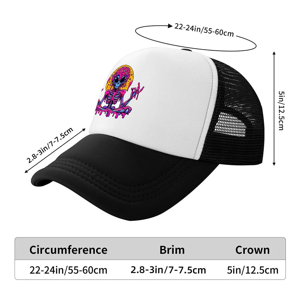 Psychedelic Alien Skeleton Breathable Mesh Baseball Cap