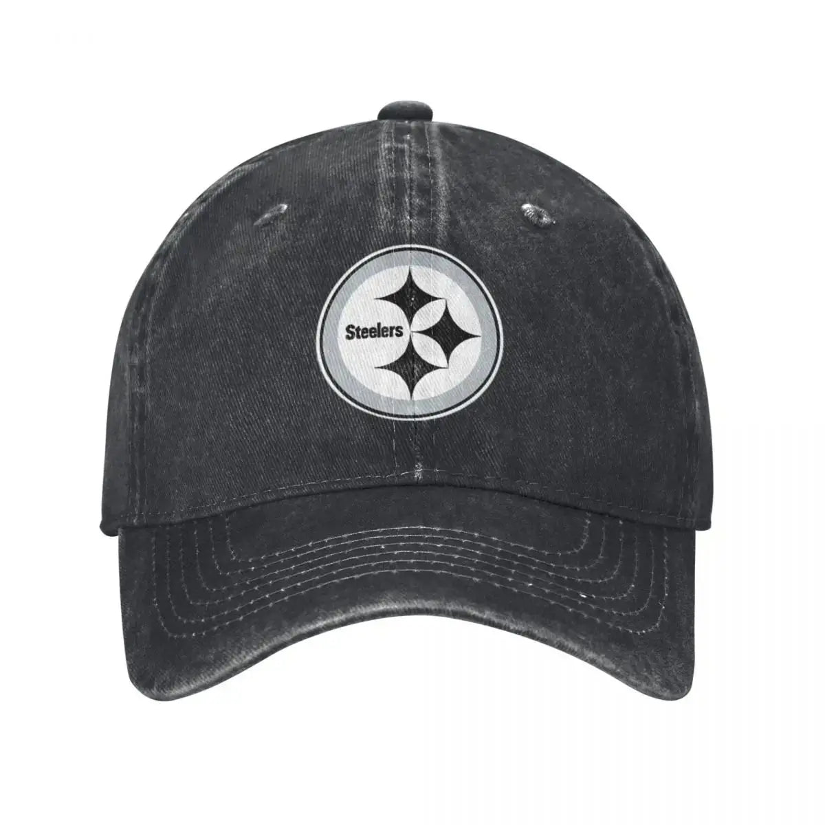 Black and White Steeler Logo Baseball Caps Vintage Denim Washed Headwear