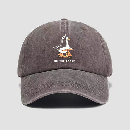 Skateboarding Duck Print Washed Baseball Cap