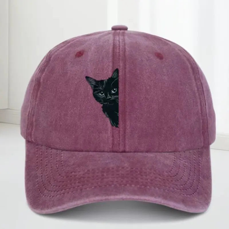 Animal Kitten Print Golf Cap - Men and Women Universal Vintage Washed Baseball Cap