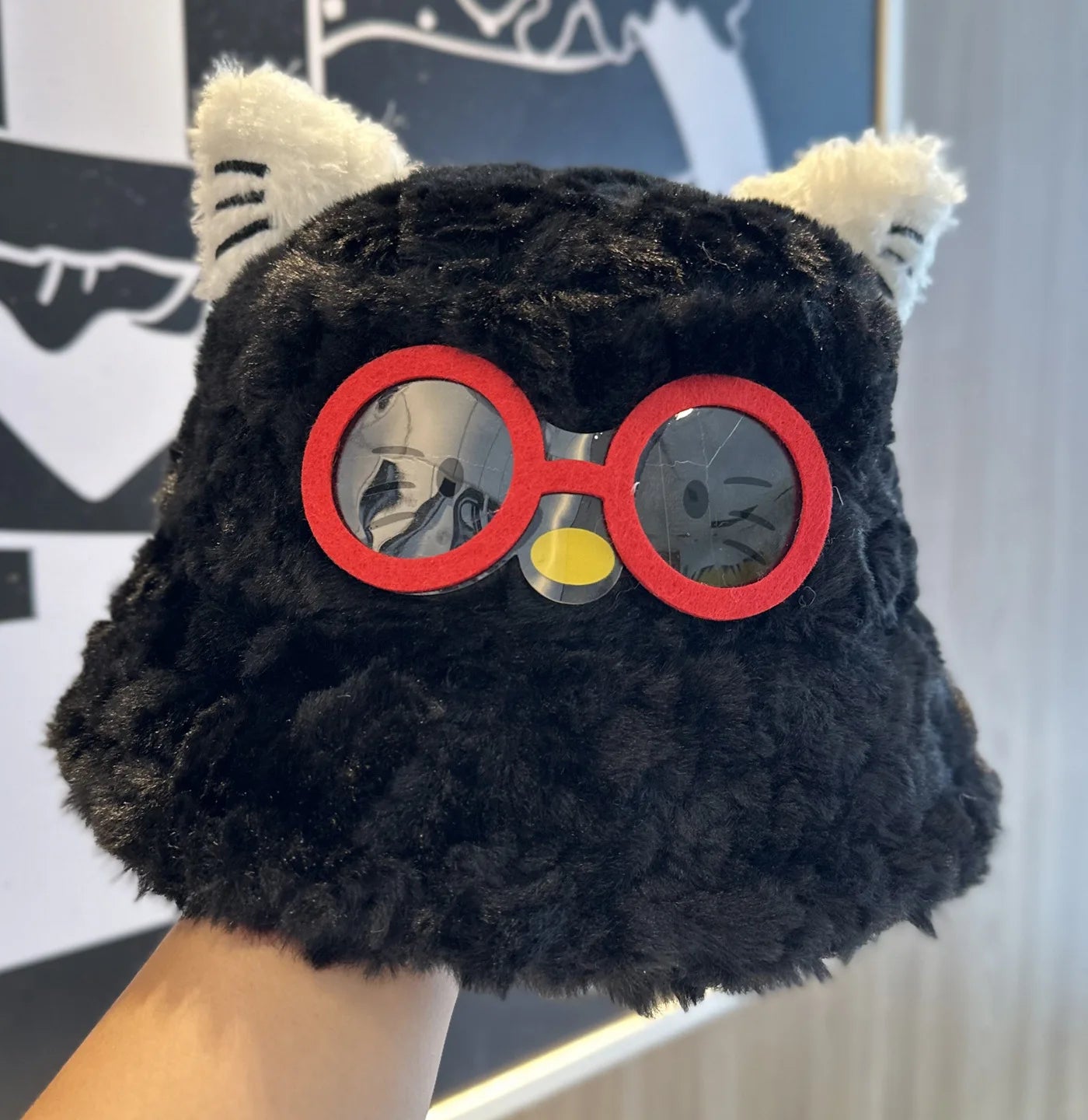 Cute Glasses Cartoon Plush Fisherman Hat Autumn Winter Warm Windproof Bucket Hats