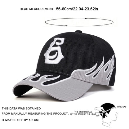 Unisex Flame Embroidery Letter Baseball Caps