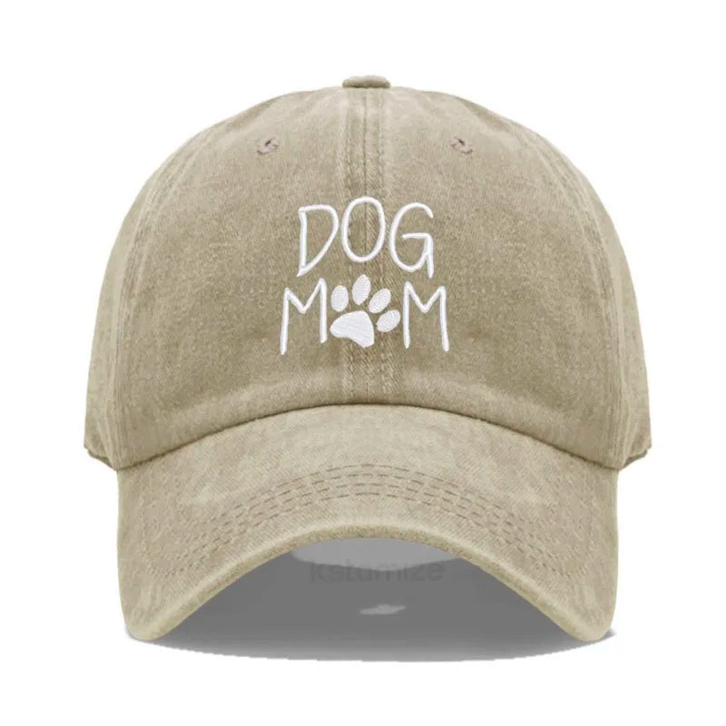 Vintage Washed Cotton DoG MOM Embroidery Baseball Cap For Men Women
