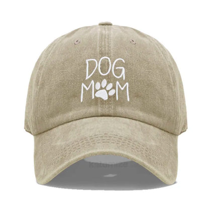 Vintage Washed Cotton DoG MOM Embroidery Baseball Cap For Men Women
